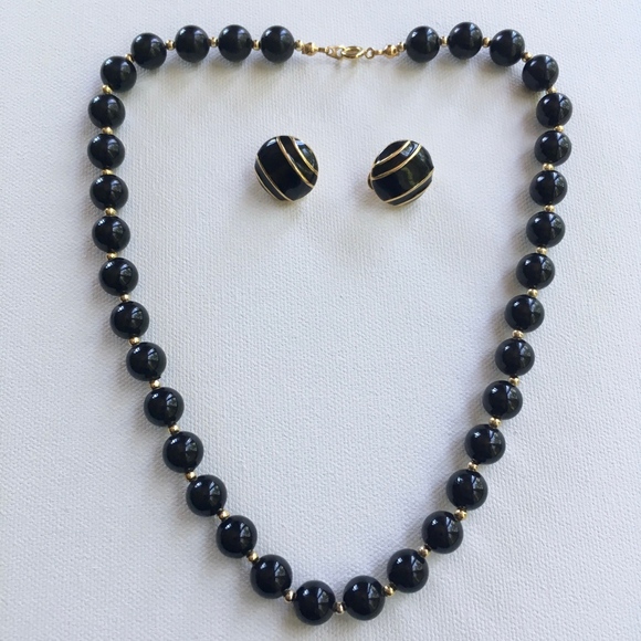 Vintage Jewelry - Vintage Monet Enamel Clip-On Earrings and Necklace